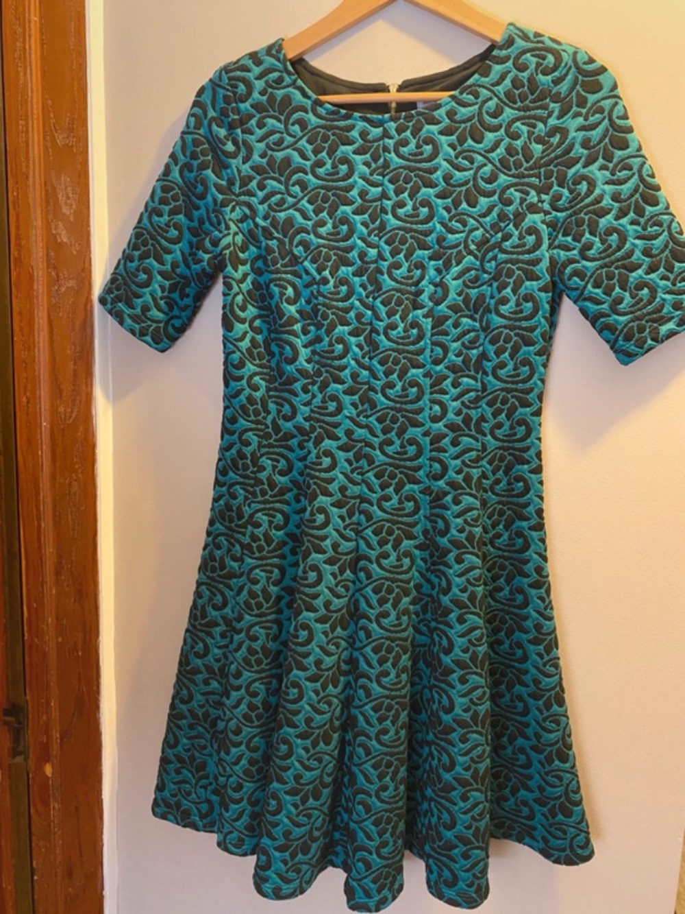 Danny & Nicole Teal and Black Fit-and-Flare Midi Dress